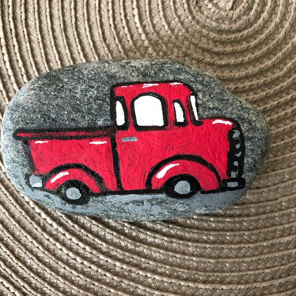 HAND PAINTED RED “Trucken” TRUCK ROCK